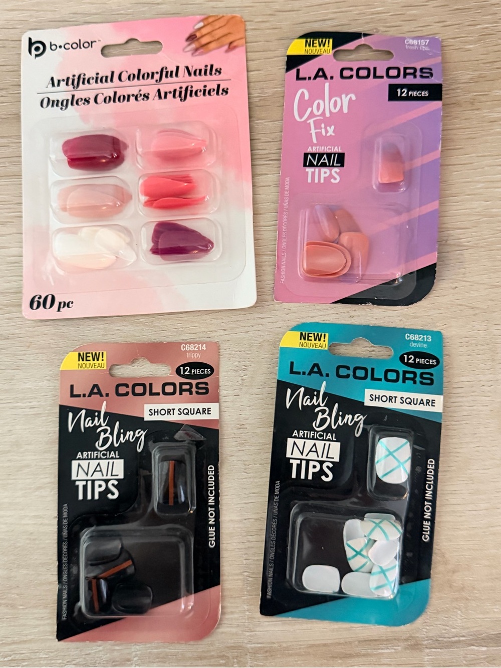 Assorted Artificial Nail Tips - Pink, Coral, White, Black, Teal